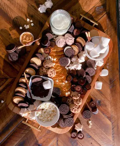 Dessert board with a variety of chocolates.